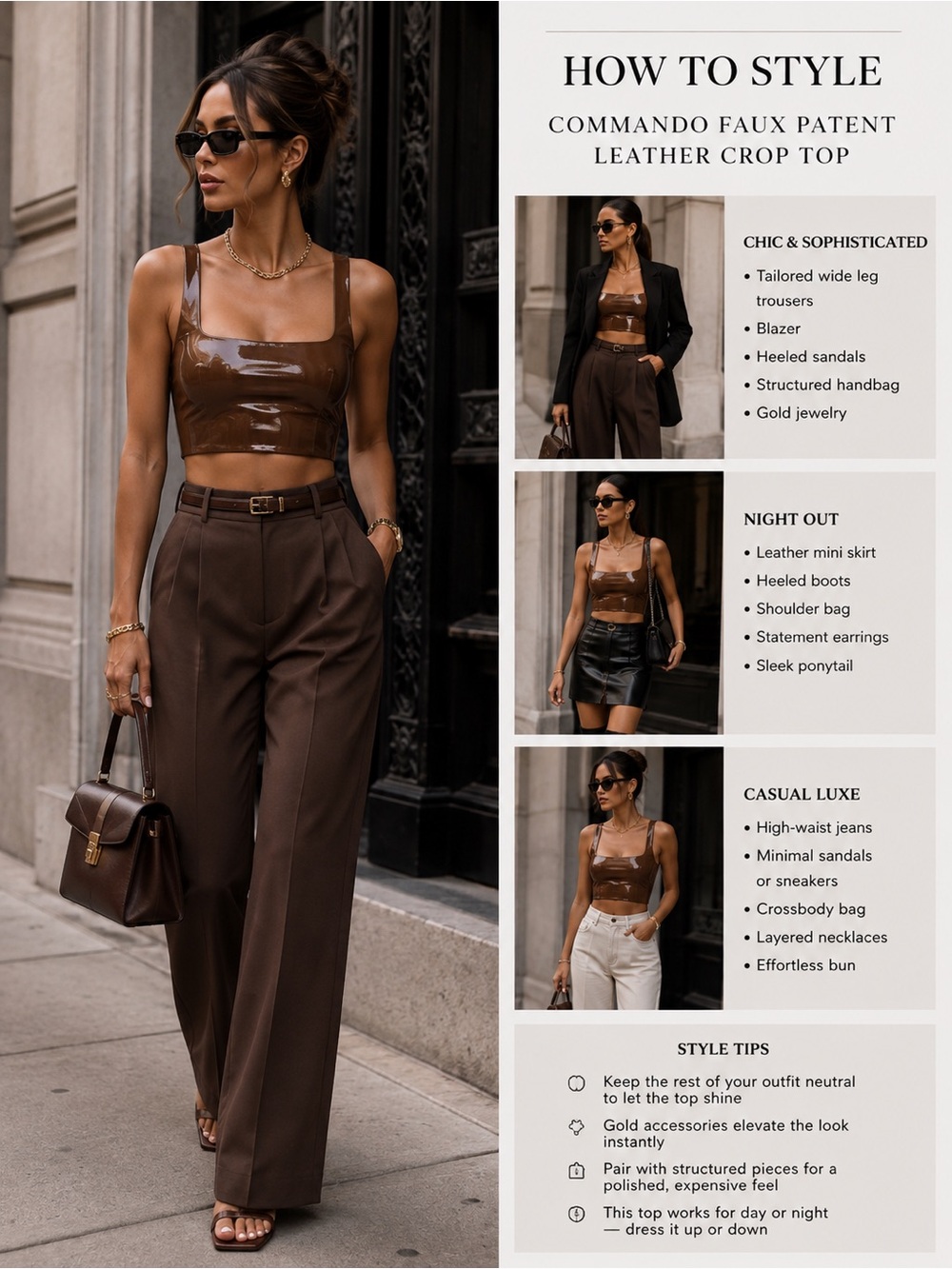 Commando Faux Patent Leather Crop Top Brown Vinyl Tank NWT XS/S